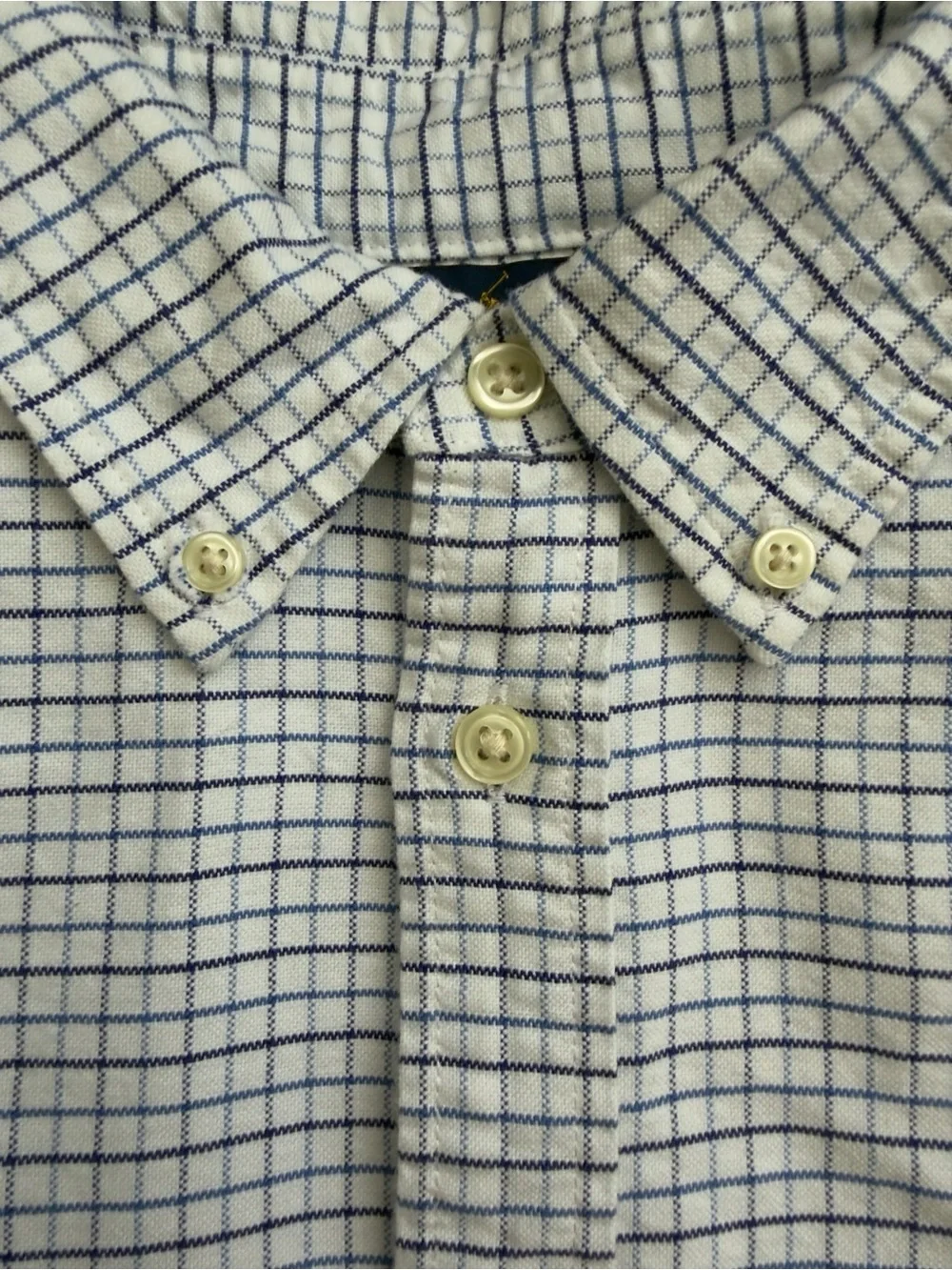 Ralph Lauren White and Blue Checked Button-Down Dress Shirt